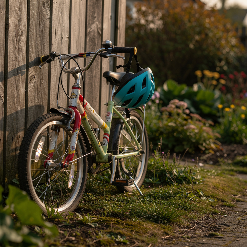 duotone: Kinderfahrrad mit Helm und Reflektoren an einem Holzzaun – Sorgfaltspflicht im System statt Verbot des Zugangs